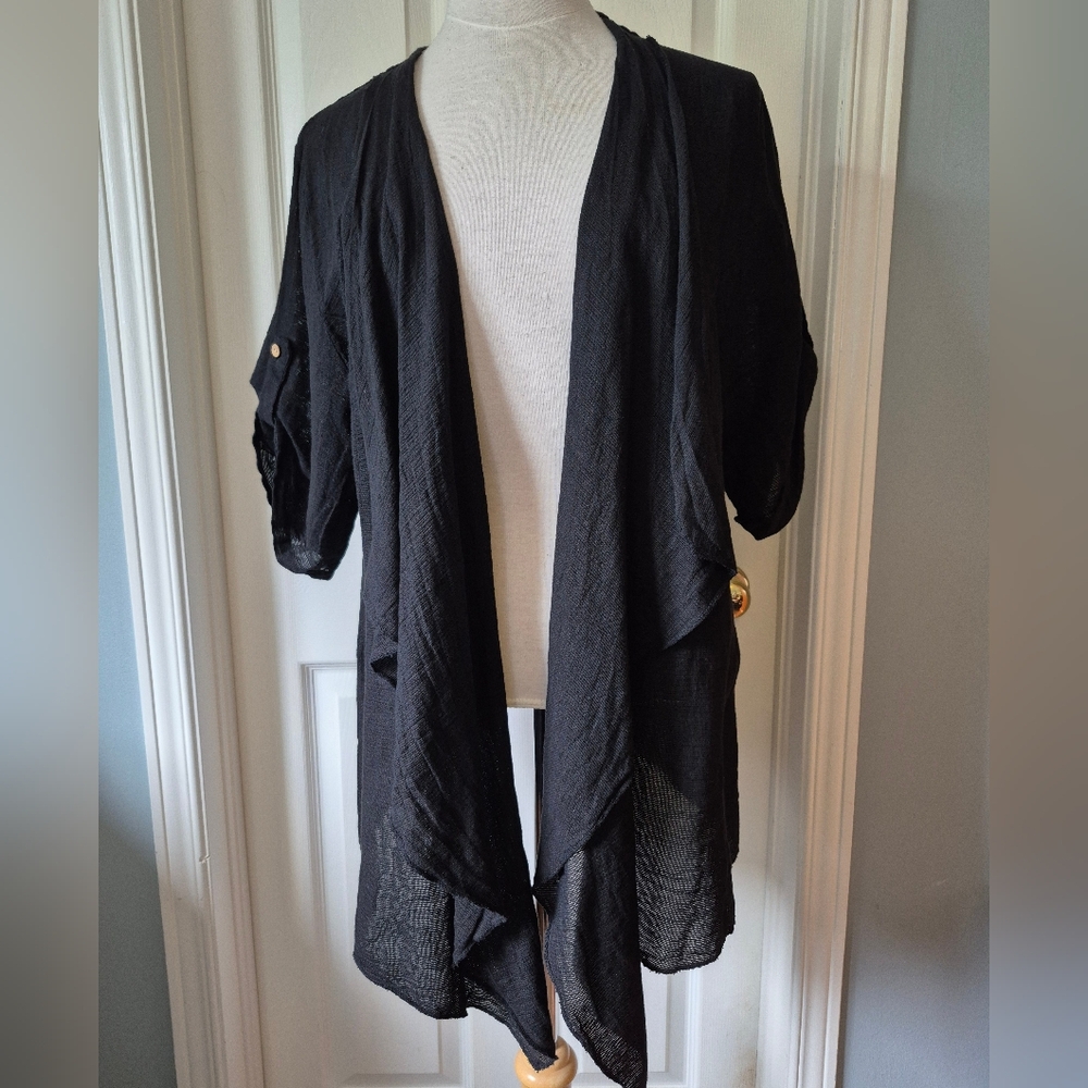 Black Cascade Front Cotton Jacket